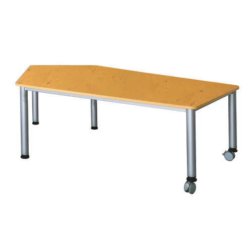 Fahrbarer Fünfecktisch mit Linoleumbelag B/T: 185x104 cm, wählbare Höhe, mit Linoleumbelag, Stahlzargengestell und Rundrohr-Füße Ø 60, Fünfecktisch groß