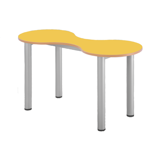 Kleeblatt Zweiertisch Schultisch mit Melaminplatte Feststehend, B/T 118 x 49 cm, Höhe 58 cm, Dekor Gelb, Melaminplatte