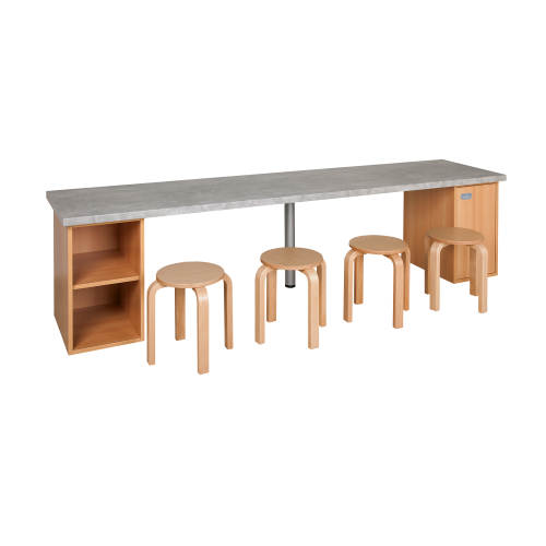 Bastelarbeitsplatz mit Unterbauten B/H/T: 258x64x60 cm, 2 Unterbauten und Mittelfuß, Arbeitsplattendekor: light Atelier, Bastelarbeitsplatz "produktiv"