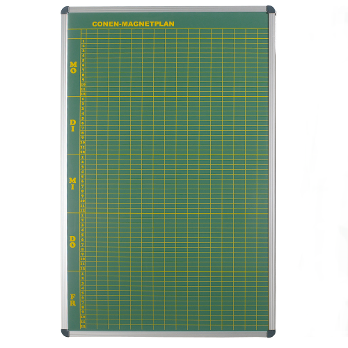 Stundenplantafel aus Premium Stahlemaille in grün B/H: 97x123 cm, 12 Stunden, 20 Klassen, Stahlemaillie grün, magnethaftend, beschreibbar