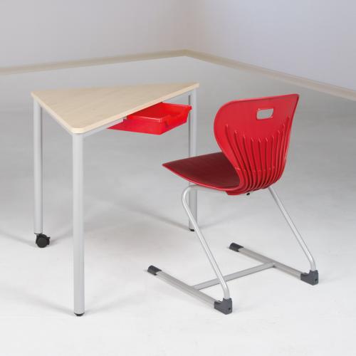 Pythagoras Dreiecktisch Melamin mit Ergo Tray Box B/H/T: 120x71x85 cm, mobiler Dreiecktisch mit Kunststoffbox, Tischhöhe DIN05 - 71 cm