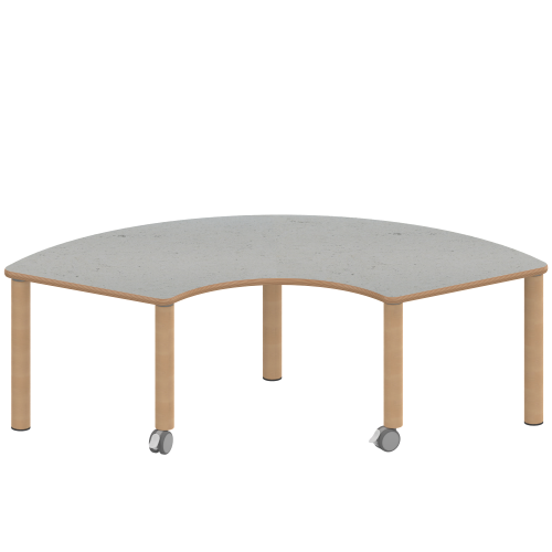 Tisch ZALOTTI mit Linoleum-Belag Drittelkreistisch, B/H/T: 173x41x80 cm, Massivholzbeine Ø 60 mm, Fußvariante: fahrbar