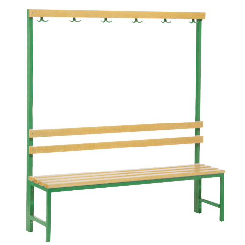 Umkleidebank, 6 Kleiderhaken einseitig B/H/T: 150x150x38 cm, Sitzhöhe: 45 cm ohne Schuhrost