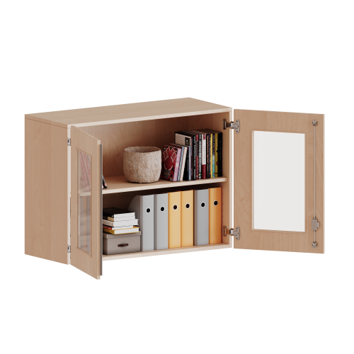 Aufsatzschrank, 2 Ordnerhöhen - Serie evo180 B/H/T: 100x72x60 cm, 2 Türen mit Glaseinsatz, abschließbar
