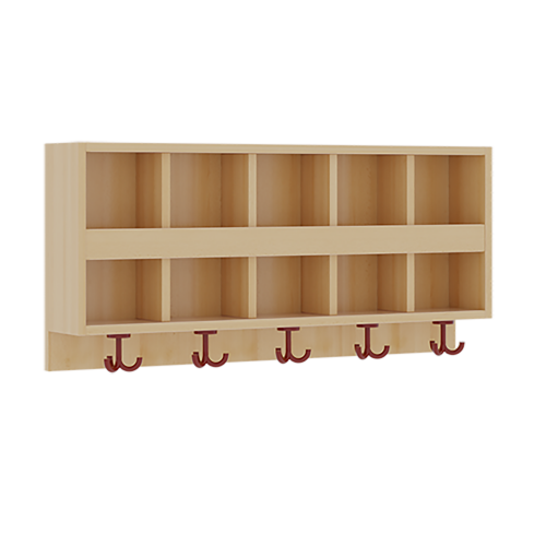 doppelte Garderobenablage mit Blende B/H/T: 100x46x20 cm, 2x5 Fächer und Blende, 5 St. 3fach-Haken, oben offene Unterteilungen