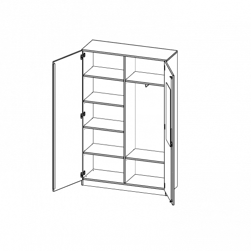 Garderobenschrank mit Spiegel und Garderobenstange, 5 Ordnerhöhen - Serie evo180 B/H/T: 120x190x40 cm, 2 Türen, abschließbar, eine Seite Garderobe, eine Seite Fachböden, Sockel