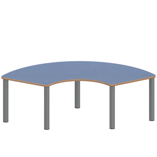 Tisch ZALOTTI mit Linoleum-Belag Drittelkreistisch, B/H/T: 173x25x80 cm, Stahlrohrbeine Ø 60 mm, Fußvariante: Stellfuß, Tischbeine mit RAL-Farbe 9006 (weißaluminium)