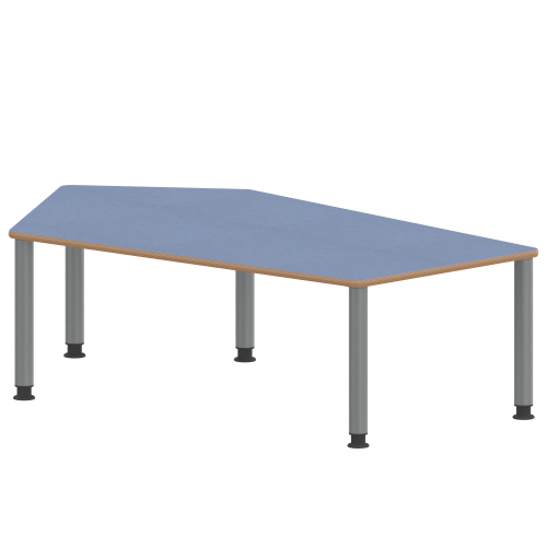 Tisch ZALOTTI mit Linoleum-Belag Fünfecktisch-groß, B/H/T: 185x59x104 cm, Stahlrohrbeine Ø 60 mm, Fußvariante: höhenverstellbar (59/73 cm), Tischbeine mit RAL-Farbe 9006 (weißaluminium)