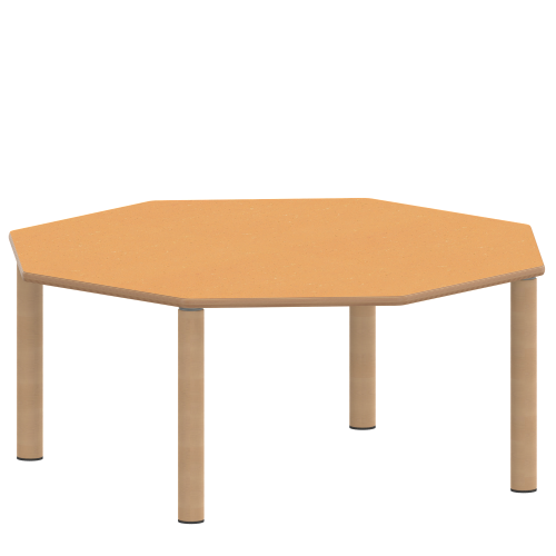 Tisch ZALOTTI mit Linoleum-Belag Achtecktisch, B/H/T: 120x25x120 cm, Massivholzbeine Ø 60 mm, Fußvariante: Stellfuß