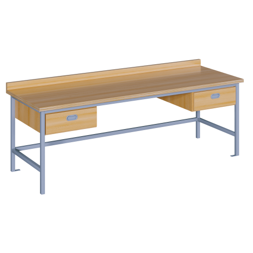 Werkbank mit je einem Schub rechts und links B/H/T: 150x75x70 cm, Werkbank mit je einem Schub rechts und links, Stahlgestell mit RAL-Farbe 9006 (weißaluminium)