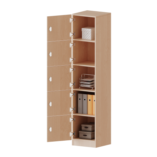 Schließfachschrank, 5 Ordnerhöhen - Serie evo180 B/H/T: 40,5x190x40 cm, 5 Schließfächer, Türen öffnen nach links, mit Sockel (81 mm)