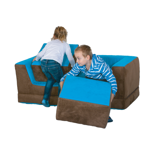 Kinder Klappcouch mit 2 Sesseln 140x50x70 cm, Sitzhöhe: 25 cm, Hocker je 49x49x25 cm, Bezug: Kunstleder schwer entflammbar