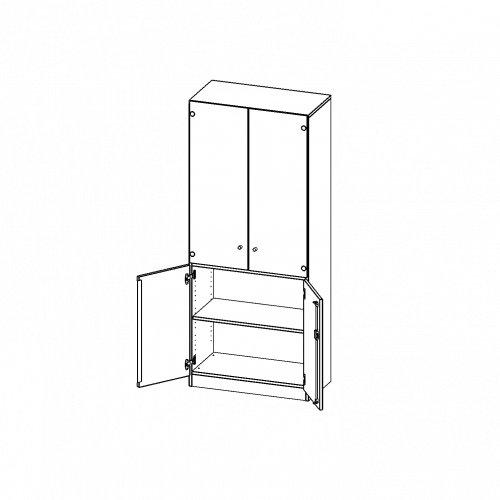 Schrank, 5 Ordnerhöhen, unten Türen (2 OH), oben Vitrinentüren (3 OH) - Serie evo180 B/H/T: 80x190x40 cm, 2 geschlossene und 2 Glastüren, abschließbar, mit Sockel (81 mm)