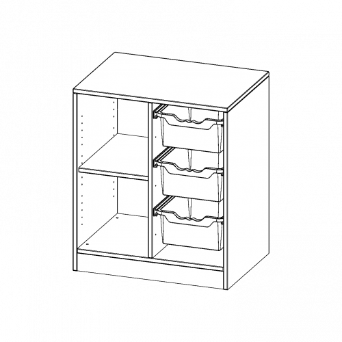 ErgoTray Regal, zweireihig, 2 Ordnerhöhen - evo180 Serie B/H/T: 70,3x82x50 cm, mit Sockel (81 mm), links 2 Fächer, rechts 3 hohe ErgoTray Boxen
