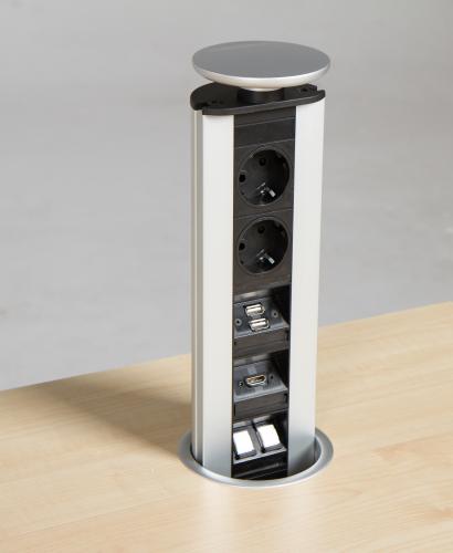 Versenkbare Steckdoseneinheit inklusive USB, HDMI und Netzwerk