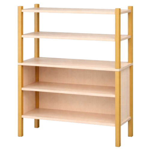 Stollen-Regal mit flacher Sockelnische und 4 Fächern H/T: 120x40 cm, Regal in 3 Breiten mit 2 verstellbaren Einlegeböden, unten 3seitig geschlossen, oben offener Regalbereich