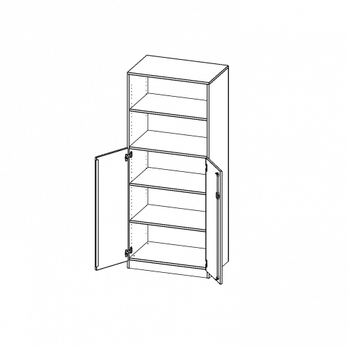 Schrank, 5 Ordnerhöhen, Türen unten (3 OH), oben 2 offene Fächer - Serie evo180 B/H/T: 80x190x40 cm, 2 Türen, abschließbar, mit Sockel (81 mm)