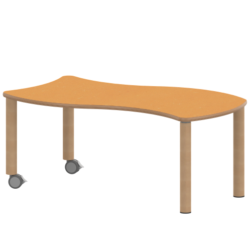 Tisch ZALOTTI mit Linoleum-Belag Wellen-Rechtecktisch, B/H/T: 120x46x60 cm, Massivholzbeine Ø 60 mm, Fußvariante: fahrbar