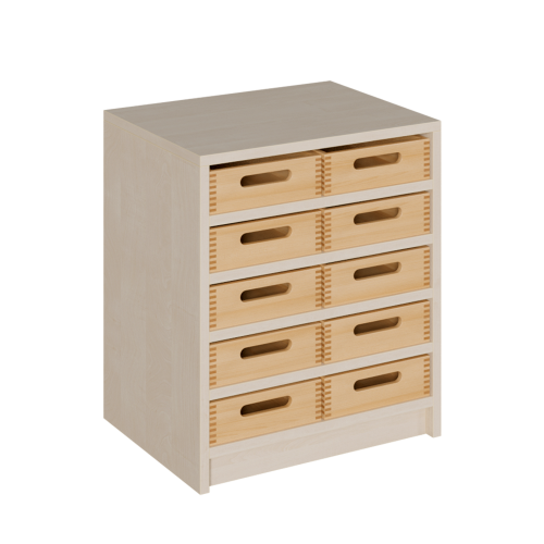Korpus-Regal mit flachen Materialkästen B/H/T: 52x60x40 cm mit 10 Massivholz-Kästen