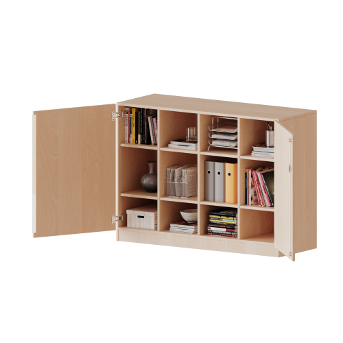 Schrank, vierreihig, 2 Ordnerhöhen - evo180 Serie B/H/T: 138,7x100x50 cm (2,5 Ordnerhöhen!), zweiteilig, zweitürig, mit Möbelstellfüßen, ohne Boxen