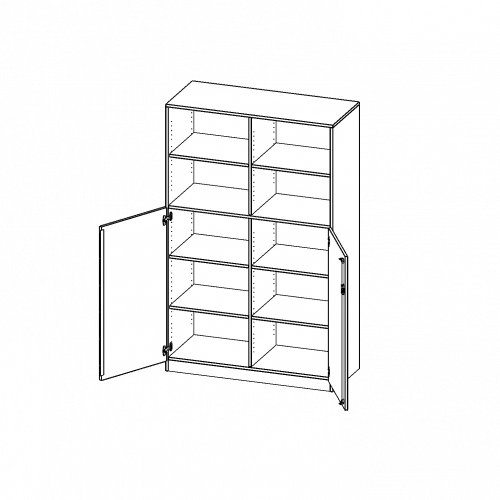 Schrank, 5 Ordnerhöhen, Türen unten (3 OH), oben 2 offene Fächer - Serie evo180 B/H/T: 120x190x60 cm, 2 Türen, abschließbar, mit Sockel (81 mm)