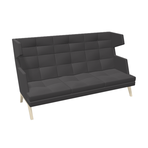 hohes 3er Sofa Ona mit Holzgestell & Seitenschalen B/H/T: 207x117x95 cm, Stoffgruppe C4 (Kunstleder, schwer entflammbar)