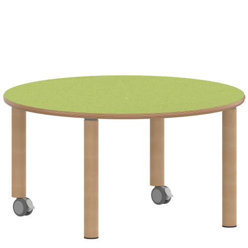 Tisch ZALOTTI mit Linoleum-Belag Rundtisch, Durchmesser/H: 100x25 cm, Massivholzbeine Ø 60 mm, Fußvariante: fahrbar