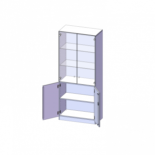 Schrank, 5 Ordnerhöhen, unten Türen (2 OH), oben Vitrinentüren (3 OH) - Serie evo180 B/H/T: 80x190x40 cm, 2 geschlossene und 2 Glastüren, abschließbar, mit Sockel (81 mm)