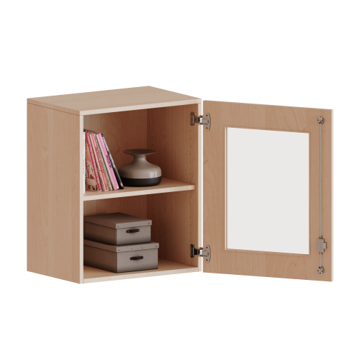Aufsatzschrank, 2 Ordnerhöhen - Serie evo180 B/H/T: 60x72x40 cm, 1 Tür mit Glaseinsatz, abschließbar, Tür öffnet nach rechts