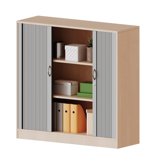 Schrank mit Rollo, 3 Ordnerhöhen - Serie evo180 B/H/T: 100x118x40 cm, Querrollladen, abschließbar, mit Sockel (81 mm)