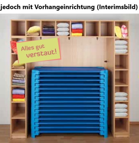 Regal für Bettzeug und Stapelliegen B/H/T: 200x190x60/67 cm, für max. 20 Liegen, 20 Bettzeugfächer, mit Vorhangeinrichtung