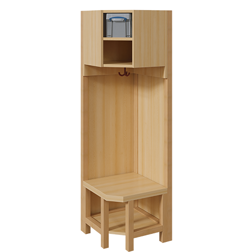 Garderoben-Innenecke, für doppelte Ablage inklusive Box B/H/T: 47x158x47 cm, Sitzhöhe: 34 cm, Stützen über Eck mit Paneelrückwänden, Schuhablage