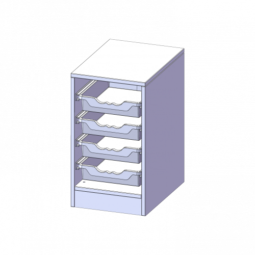 ErgoTray Regal, einreihig, 1,5 Ordnerhöhen - evo180 Serie B/H/T: 36,1x64x50 cm, mit Sockel (81 mm), 4 flache ErgoTray Boxen
