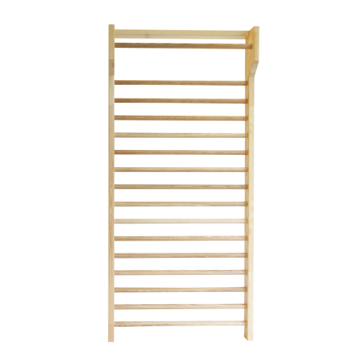 Sprossenwand aus Holz B/H: 100x215 cm, Sprossenwand Einzelfeld, 15 runde Sprossen, 1. Sprosse vorgelagert