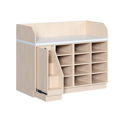 Wickelkommode, vierreihig B/H/T: 143x113x91,5 cm, Ausziehbarer Aufstieg links, Regal rechts