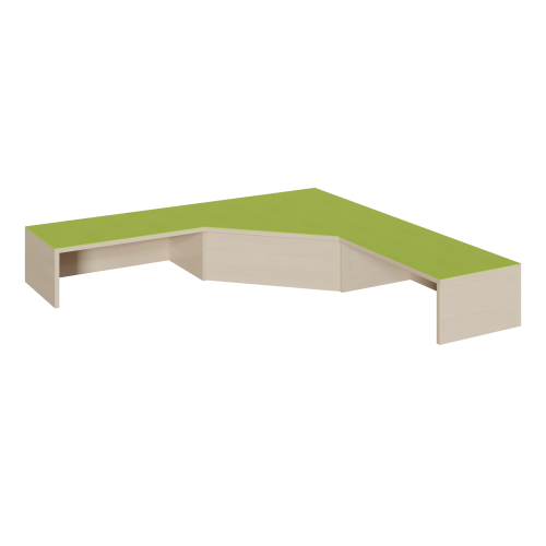 Schenkelpodest mit Linoleum-Deckplatte B/H/T: 150x24x150 cm, innen 2 offene Nischen über Eck für Rollkästen