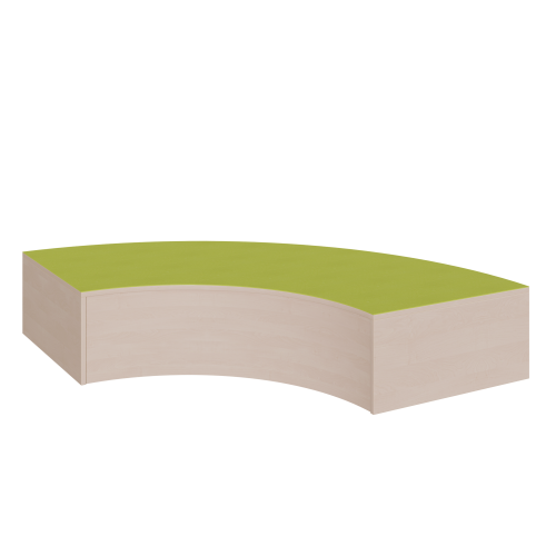 Viertelkreisbogen-Podest R 150 cm / Innen-R 80 cm mit Linoleum-Deckplatte B/H/T: 150x35x150 cm, Innenbogenradius 80 cm, ringsum geschlossen