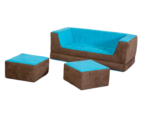 Kinder Klappcouch mit 2 Sesseln 140x50x70 cm, Sitzhöhe: 25 cm, Hocker je 49x49x25 cm, Bezug: Kunstleder schwer entflammbar