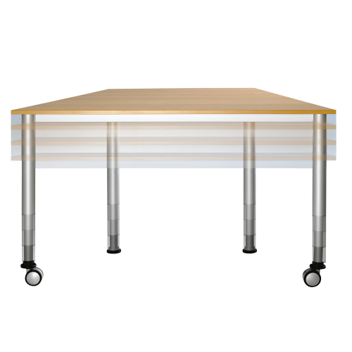 Trapeztisch B/H/T: 140x58-72x70 cm, höhenverstellbar (58-72 cm), fahrbar