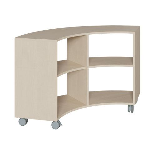 Korpus-Regal auf 1/4-Kreis-Grundriß, beidseitig offen Bogenregal auf 90°, B/H/T: 140x82.5x57 cm, mit 4 Zwischenböden (ohne Rückwand)