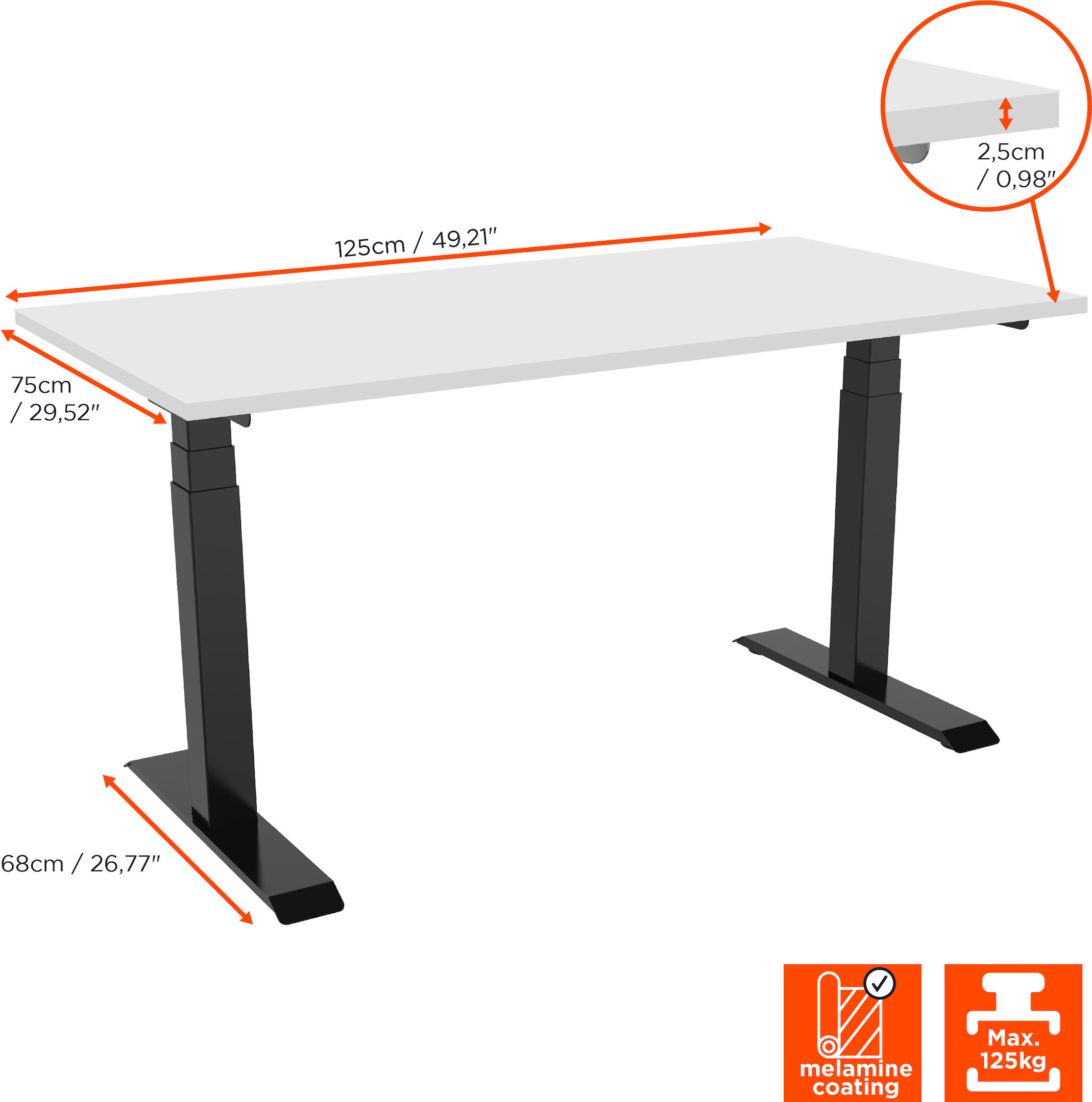 celexon elektrisch höhenverstellbarer Schreibtisch Professional eAdjust-58123 - schwarz, inkl. Tischplatte 125 x 75 cm