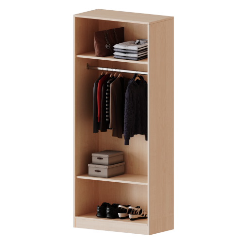 Garderobenregal,  5 Ordnerhöhen - Serie evo180 B/H/T: 80x190x40 cm, mit Garderobenstange, mit Sockel (81 mm)