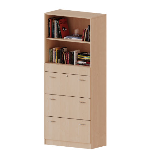 Hängeregisterschrank, 5 Ordnerhöhen - Serie evo180 B/H/T: 80x190x50 cm, 3 Auszüge, abschließbar, oben 2 offene Fächer, mit Sockel (81 mm)