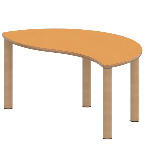 Tisch ZALOTTI mit Linoleum-Belag Halbrund-Wellentisch, B/H/T: 120x25x60 cm, Massivholzbeine Ø 60 mm, Fußvariante: Stellfuß