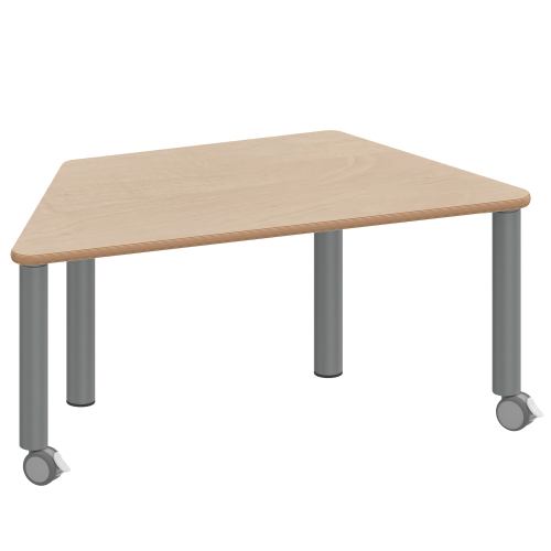 Tisch ZALOTTI mit Schichtstoff-Belag Trapeztisch, B/H/T: 120x25x60 cm, Stahlrohrbeine Ø 60 mm, Fußvariante: fahrbar, Tischbeine mit RAL-Farbe 9006 (weißaluminium)