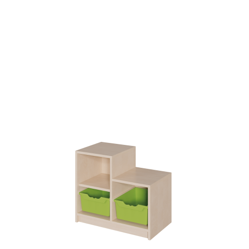 Korpus-Regal "SideStep", Regale und Boxen B/H/T: 70,5x40/60x40 cm, in stufenartiger Kontur, mit 2 Boxen und Regalfächern, hohe Seite links