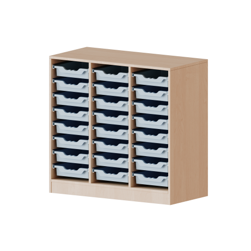 ErgoTray Regal, dreireihig, 2,5 Ordnerhöhen - evo180 Serie B/H/T: 104,5x100x40 cm, fahrbar, 24 flache ErgoTray Boxen