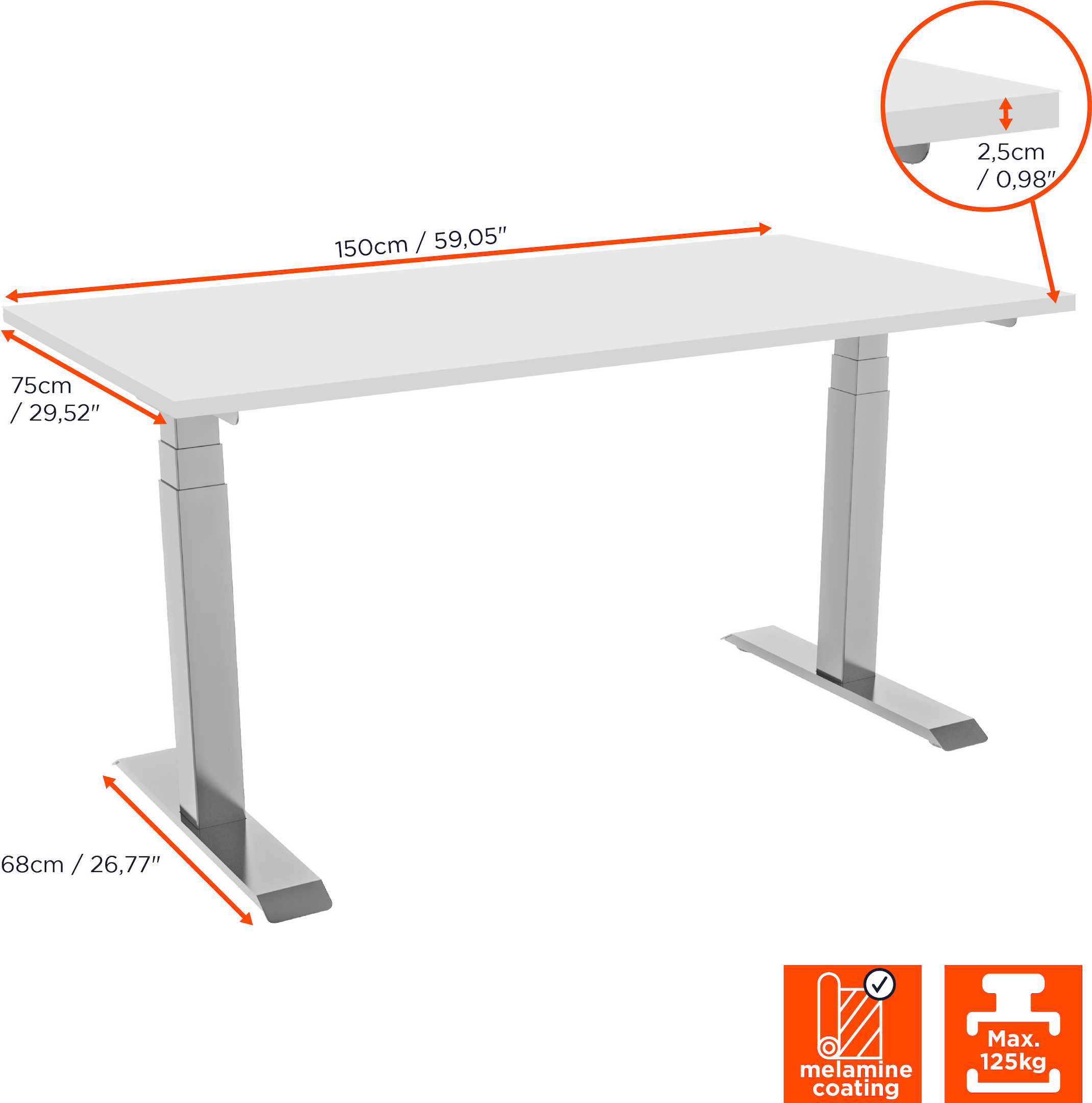 celexon elektrisch höhenverstellbarer Schreibtisch Professional eAdjust-58123 - weiß, inkl. Tischplatte 150 x 75 cm