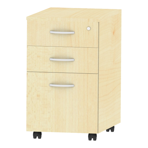 Rollcontainer fahrbar mit Zentralverriegelung B/H/T 43/72/61,5 cm, fahrbarer Beistellcontainer mit 3 Schubladen und Wechselsperre