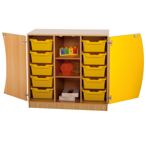 Unterschrank mit Wellentüren, 10 hohen ErgoTray Boxen & 2 Einlegeböden B/H/T: 104,5x99x50 cm, Türen Farbe Rot